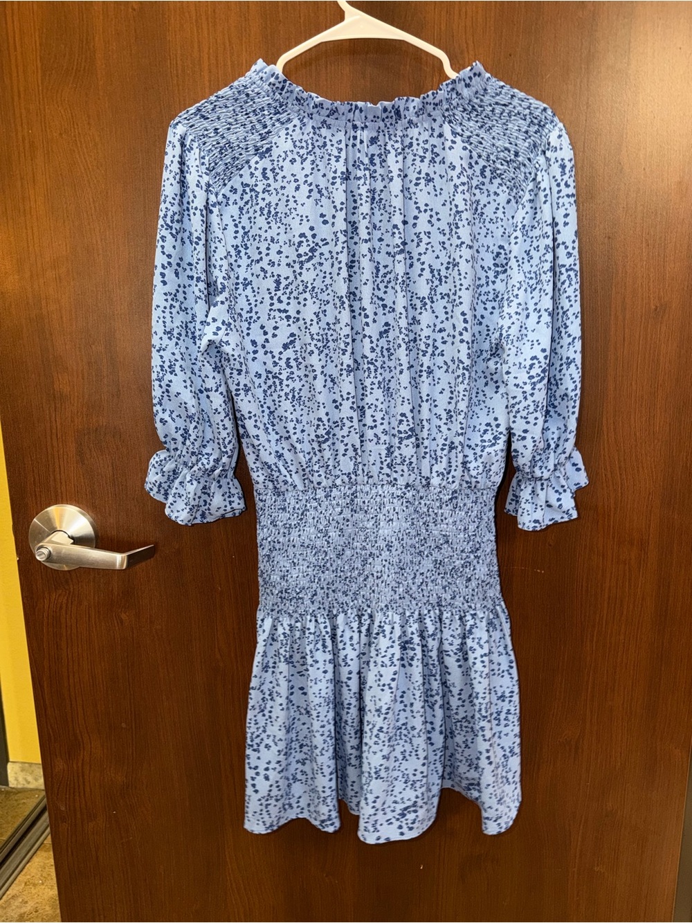 entro Light Blue Mini Dress with Navy Fleck Print - Picture 2 of 3